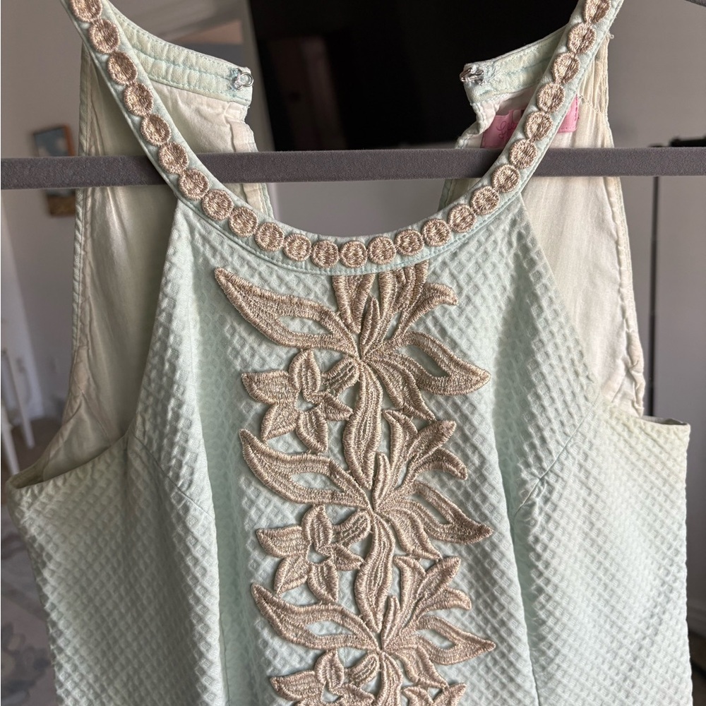 Lilly Pulitzer light blue and gold embroidered dress size 6